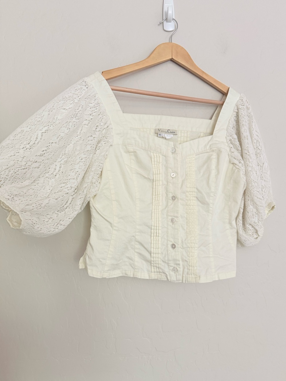 Victorian Choice - Vintage Cottagecore Lace Puff Sleeve Blouse - Cream XL